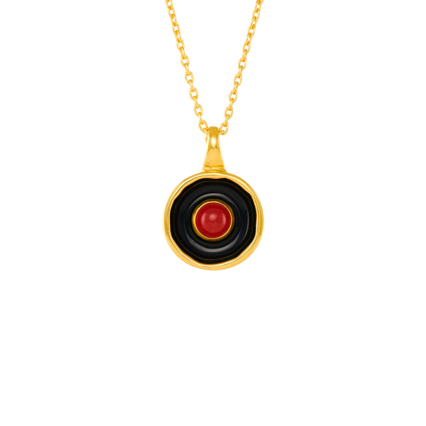 Necklace made from brass, goldplated, enamel, orange quarz